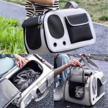 Cat and Dog Transport Bag - Travel Basket - Foldable Cat Transport Box - Cat Bag - Pet Carrier Bag with breathable holes and pockets - for medium-sized cats, small dogs - Dog Bag - 45 x 28 x 26 cm - Black.