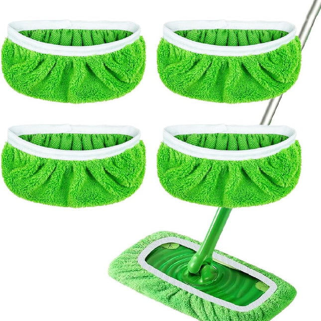 4 Pack Reusable Microfiber Mop Pads - Suitable for Efficient Sweeping Cleaning - Suitable for Swiffer Sweeper - Wet & Dry Cleaning Cloths - Mop Head Replacement - Washable Refills - for Household Floors - 25 x 11.5 cm.