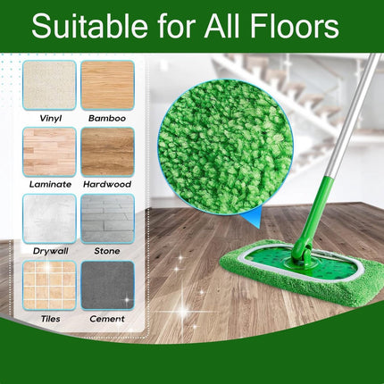 4 Pack Reusable Microfiber Mop Pads - Suitable for Efficient Sweeping Cleaning - Suitable for Swiffer Sweeper - Wet & Dry Cleaning Cloths - Mop Head Replacement - Washable Refills - for Household Floors - 25 x 11.5 cm.