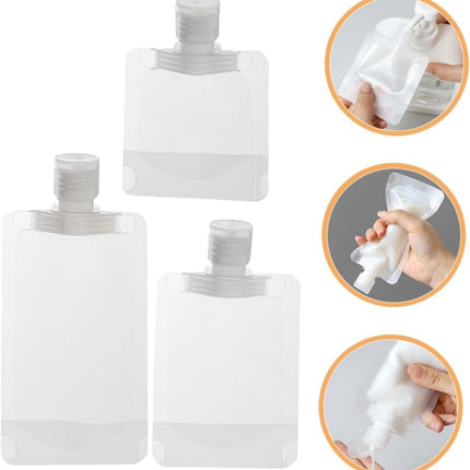 20 pieces - Travel-size Toiletries Bag - Travel Toiletries Containers - travel containers - refillable travel bottles - for cosmetics, lotions, shower gels, shampoos, travel essentials - 100 ml, 50 ml, 30 ml - with portable funnel - transparent.