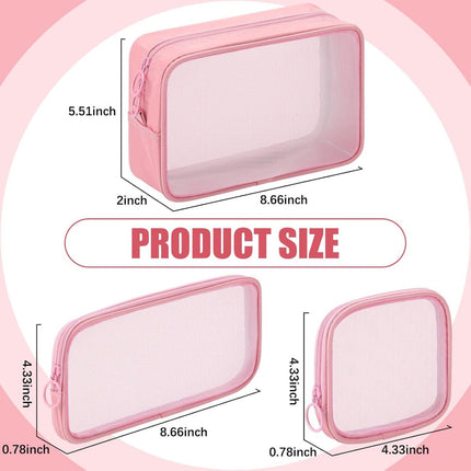 4 pieces - Cosmetic bag - Travel toiletry bag - Storage bag - mesh cosmetic bag - travel bag with zipper - mini makeup bag - for daily accessories - for travel and daily use - small, large, medium - pink.