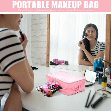 4 pieces - Cosmetic bag - Travel toiletry bag - Storage bag - mesh cosmetic bag - travel bag with zipper - mini makeup bag - for daily accessories - for travel and daily use - small, large, medium - pink.