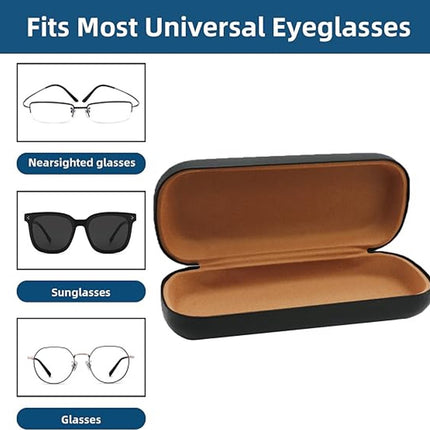 Hard glasses case - PU leather glasses case - Wearable protection - Cover - Leather glasses case - Black - 16 x 6.4 x 3.6 cm.