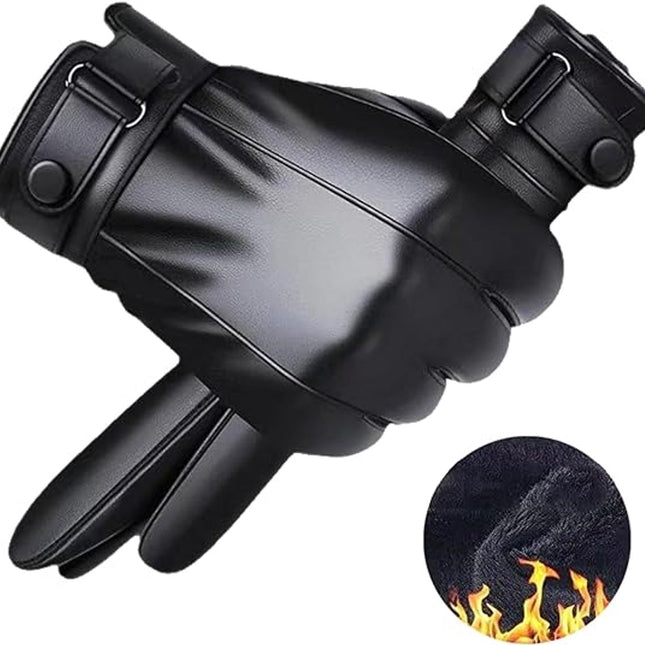 Gloves - Cycling Gloves - Winter Cycling Gloves - Touchscreen Gloves - Men's Leather Gloves - Winter Gloves - Winter and Outdoor Sports - Warm and Stylish Gloves - Cycling - Touchscreen - Black