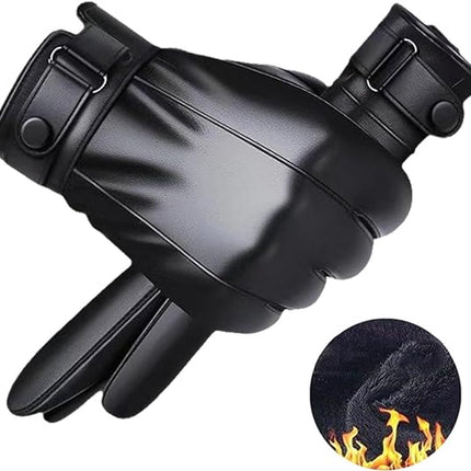 Gloves - Cycling Gloves - Winter Cycling Gloves - Touchscreen Gloves - Men's Leather Gloves - Winter Gloves - Winter and Outdoor Sports - Warm and Stylish Gloves - Cycling - Touchscreen - Black.