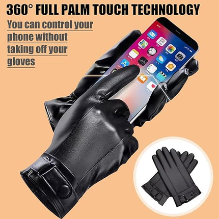 Gloves - Cycling Gloves - Winter Cycling Gloves - Touchscreen Gloves - Men's Leather Gloves - Winter Gloves - Winter and Outdoor Sports - Warm and Stylish Gloves - Cycling - Touchscreen - Black.