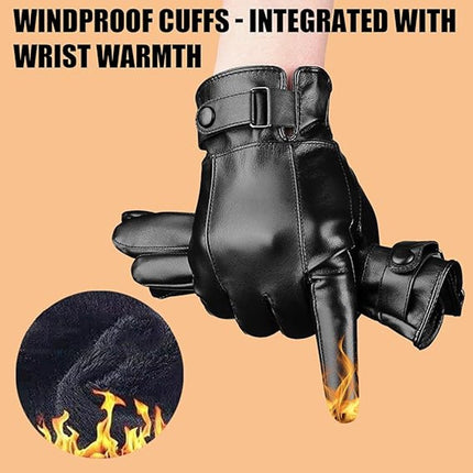 Gloves - Cycling Gloves - Winter Cycling Gloves - Touchscreen Gloves - Men's Leather Gloves - Winter Gloves - Winter and Outdoor Sports - Warm and Stylish Gloves - Cycling - Touchscreen - Black.