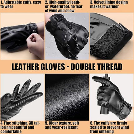 Gloves - Cycling Gloves - Winter Cycling Gloves - Touchscreen Gloves - Men's Leather Gloves - Winter Gloves - Winter and Outdoor Sports - Warm and Stylish Gloves - Cycling - Touchscreen - Black.