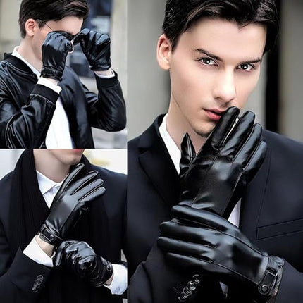 Gloves - Cycling Gloves - Winter Cycling Gloves - Touchscreen Gloves - Men's Leather Gloves - Winter Gloves - Winter and Outdoor Sports - Warm and Stylish Gloves - Cycling - Touchscreen - Black.