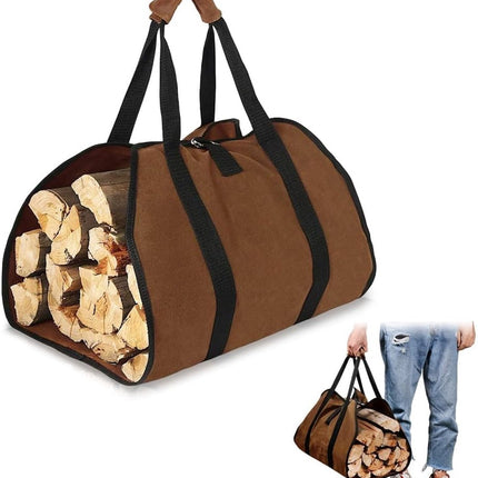 Firewood bag - Firewood sack - Firewood bag - Firewood carrying bag - Firewood carrying bag - Outdoor camping wood bag - large waterproof carrying bag - with non-slip handles - storage bag - firewood storage - for wood stoves and camping - 46*98 cm - brow.