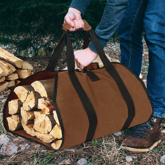 Firewood bag - Firewood sack - Firewood bag - Firewood carrying bag - Firewood carrying bag - Outdoor camping wood bag - large waterproof carrying bag - with non-slip handles - storage bag - firewood storage - for wood stoves and camping - 46*98 cm - brow.