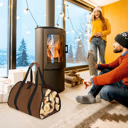 Firewood bag - Firewood sack - Firewood bag - Firewood carrying bag - Firewood carrying bag - Outdoor camping wood bag - large waterproof carrying bag - with non-slip handles - storage bag - firewood storage - for wood stoves and camping - 46*98 cm - brow.