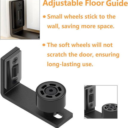 2 Pieces - Sliding Door Floor Guide Doors - Sliding Rails - Sliding Door System - Bottom-Wall Mounting Adjustable Roller Double Wheel - Adjustable Floor Guide - Door Guide - No Punching Required - Guide - Black - Smooth and Quiet.