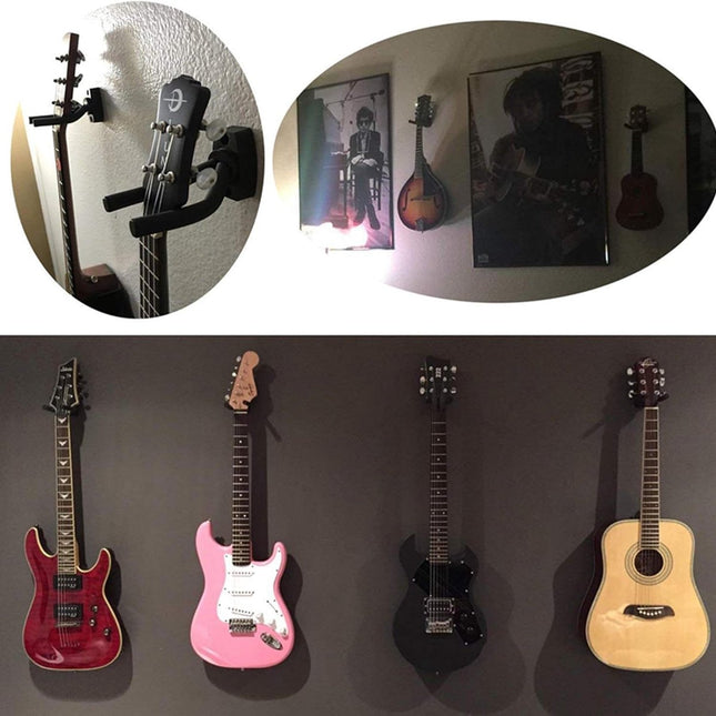Guitar Wall Mount - 6 Pieces - Guitar Wall Holder - Guitar Stand - Guitar Hanger - Wall Bracket - Black Guitar Stand with Screws - Hook - Easy to Install - Adjustable - Suitable for All Sizes of Guitars, Bass, Mandolin, Banjo, Ukulele.
