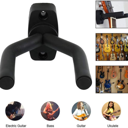 Guitar Wall Mount - 6 Pieces - Guitar Wall Holder - Guitar Stand - Guitar Hanger - Wall Bracket - Black Guitar Stand with Screws - Hook - Easy to Install - Adjustable - Suitable for All Sizes of Guitars, Bass, Mandolin, Banjo, Ukulele.