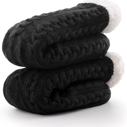 House socks - fluffy warm coral fleece lined - non-slip socks for men and girls - Thick Winter coral fleece - Sleep socks - Postpartum socks - Fluffy Slipper socks - soft and comfortable floor socks - Black.