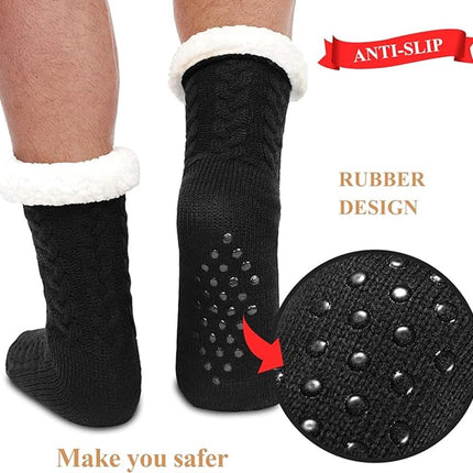 House socks - fluffy warm coral fleece lined - non-slip socks for men and girls - Thick Winter coral fleece - Sleep socks - Postpartum socks - Fluffy Slipper socks - soft and comfortable floor socks - Black.