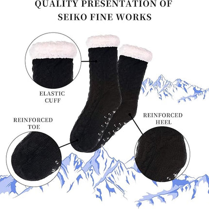 House socks - fluffy warm coral fleece lined - non-slip socks for men and girls - Thick Winter coral fleece - Sleep socks - Postpartum socks - Fluffy Slipper socks - soft and comfortable floor socks - Black.