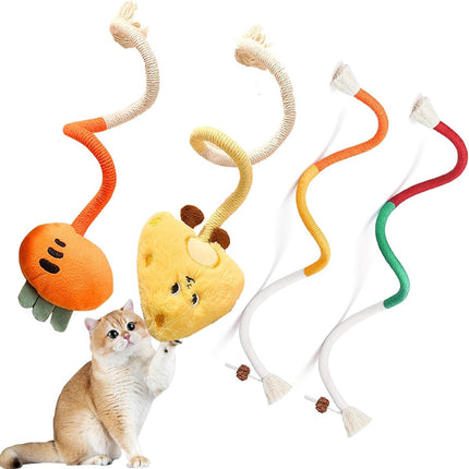 Cat Toys - 4 Pieces Cat Teeth Cleaning Toys - Cat Toy Chew Ropes - Toys For Cats - Indoor/Outdoor Interactive Ropes & Catnip Toys - with Catnip - for Self-Playing Adults & Kittens, Yellow & Orange.