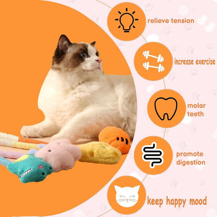 Cat Toys - 4 Pieces Cat Teeth Cleaning Toys - Cat Toy Chew Ropes - Toys For Cats - Indoor/Outdoor Interactive Ropes & Catnip Toys - with Catnip - for Self-Playing Adults & Kittens, Yellow & Orange.