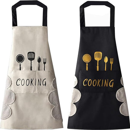 Kitchen Apron - 2 pieces - Professional Cooking Apron - Ladies' Kitchen Apron with Hand-Wipe Pockets - for Ladies and Gentlemen - Professional Cooking Apron - Catering Apron - Large Pocket - Hand-Wipe - Waterproof - for Cooking and Baking - Easily Adjusta.
