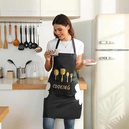 Kitchen Apron - 2 pieces - Professional Cooking Apron - Ladies' Kitchen Apron with Hand-Wipe Pockets - for Ladies and Gentlemen - Professional Cooking Apron - Catering Apron - Large Pocket - Hand-Wipe - Waterproof - for Cooking and Baking - Easily Adjusta.