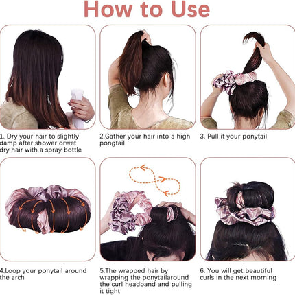 Heatless Curls - Hair curler - hair rollers - Curlers without heat - soft sleep curl scrunchie - for long, medium-length hair - hair curler without heat - satin night curler - lazy scrunchie - DIY hair styling tools - pink - Ø 18cm.