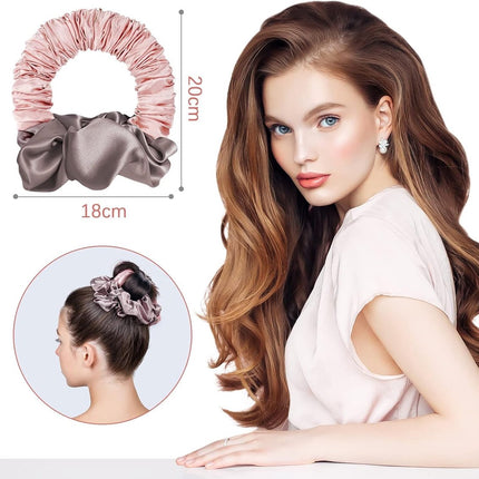 Heatless Curls - Hair curler - hair rollers - Curlers without heat - soft sleep curl scrunchie - for long, medium-length hair - hair curler without heat - satin night curler - lazy scrunchie - DIY hair styling tools - pink - Ø 18cm.