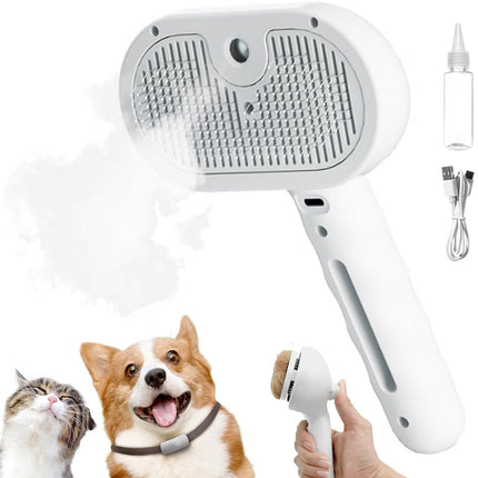Cat Steam Brush - Dog Steam Brush - 3 in 1 Pet Spray Shedding Comb for Cats and Dogs - Dog Steam Brush - Pet Grooming Brush with Spray - Cat Steam Brush - Pets - Dog Brush - for Shedding & Grooming - White.