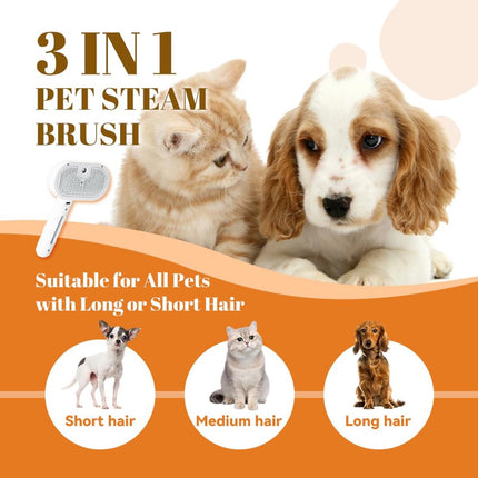 Cat Steam Brush - Dog Steam Brush - 3 in 1 Pet Spray Shedding Comb for Cats and Dogs - Dog Steam Brush - Pet Grooming Brush with Spray - Cat Steam Brush - Pets - Dog Brush - for Shedding & Grooming - White.