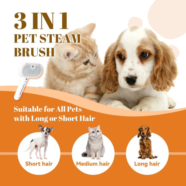 Cat Steam Brush - Dog Steam Brush - 3 in 1 Pet Spray Shedding Comb for Cats and Dogs - Dog Steam Brush - Pet Grooming Brush with Spray - Cat Steam Brush - Pets - Dog Brush - for Shedding & Grooming - White.