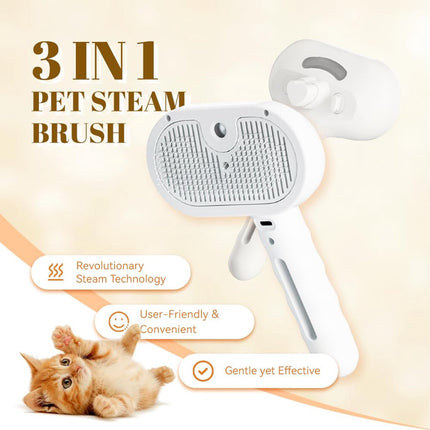 Cat Steam Brush - Dog Steam Brush - 3 in 1 Pet Spray Shedding Comb for Cats and Dogs - Dog Steam Brush - Pet Grooming Brush with Spray - Cat Steam Brush - Pets - Dog Brush - for Shedding & Grooming - White.