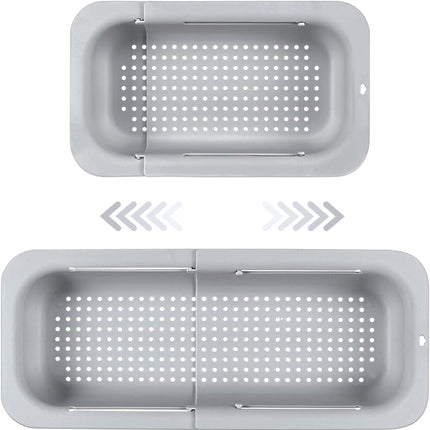 Sink drain basket - Strainer - Washing vegetables and fruit - Draining cooked pasta and drying dishes - Extendable and telescopic - New kitchen accessories for the home - Grey.