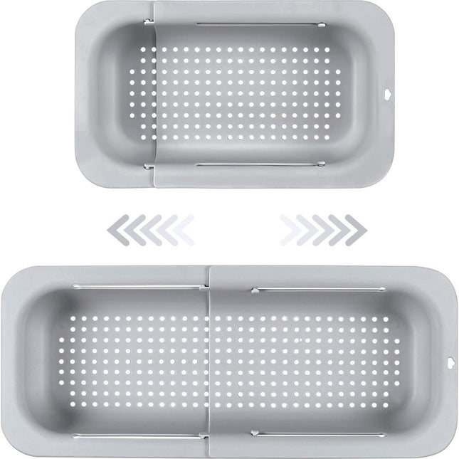 Sink drain basket - Strainer - Washing vegetables and fruit - Draining cooked pasta and drying dishes - Extendable and telescopic - New kitchen accessories for the home - Grey