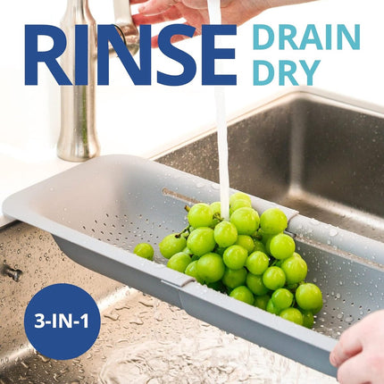 Sink drain basket - Strainer - Washing vegetables and fruit - Draining cooked pasta and drying dishes - Extendable and telescopic - New kitchen accessories for the home - Grey.