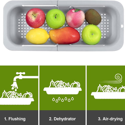 Sink drain basket - Strainer - Washing vegetables and fruit - Draining cooked pasta and drying dishes - Extendable and telescopic - New kitchen accessories for the home - Grey.