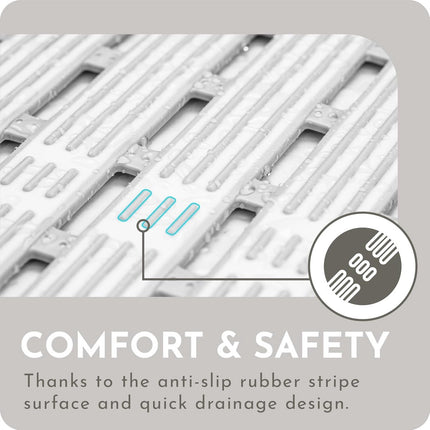 Shower mat - 40*68 cm - Non-slip shower mat - Bath mat - with suction cups and drainage holes - non-slip bath mats - for use in the bath, shower tray, or bathroom tiles - easy to cut and dry - for the elderly, children, and pets - white & grey.