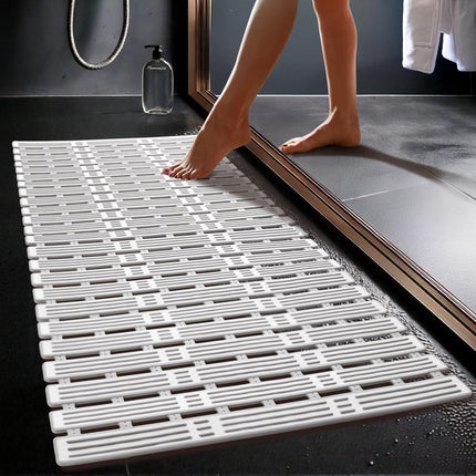Shower mat - 40*68 cm - Non-slip shower mat - Bath mat - with suction cups and drainage holes - non-slip bath mats - for use in the bath, shower tray, or bathroom tiles - easy to cut and dry - for the elderly, children, and pets - white & grey.