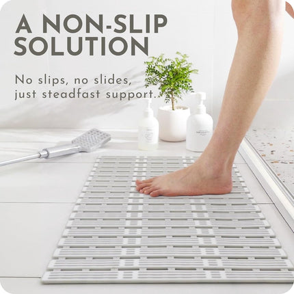 Shower mat - 40*68 cm - Non-slip shower mat - Bath mat - with suction cups and drainage holes - non-slip bath mats - for use in the bath, shower tray, or bathroom tiles - easy to cut and dry - for the elderly, children, and pets - white & grey.