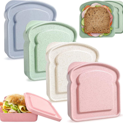 4× Food Storage Containers - Lunch Box - Meal Prep Containers - Kitchen Food Storage Container Set - Lunchboxes - Food Box - Sandwich Holder - Bread Container - Meal Prep Containers - Reusable - BPA Free - Microwave Safe - For School, Office, Camping.