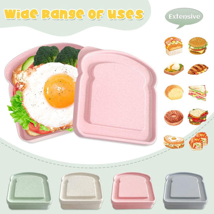 4× Food Storage Containers - Lunch Box - Meal Prep Containers - Kitchen Food Storage Container Set - Lunchboxes - Food Box - Sandwich Holder - Bread Container - Meal Prep Containers - Reusable - BPA Free - Microwave Safe - For School, Office, Camping.