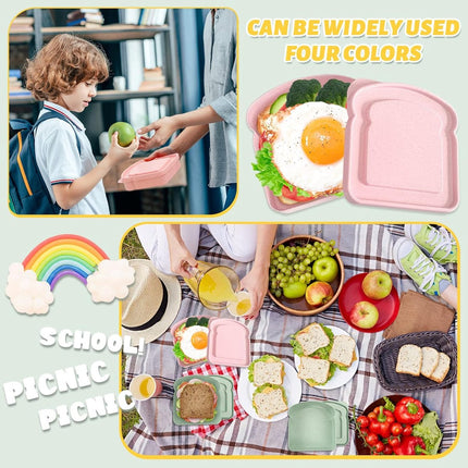 4× Food Storage Containers - Lunch Box - Meal Prep Containers - Kitchen Food Storage Container Set - Lunchboxes - Food Box - Sandwich Holder - Bread Container - Meal Prep Containers - Reusable - BPA Free - Microwave Safe - For School, Office, Camping.