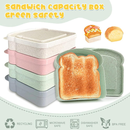 4× Food Storage Containers - Lunch Box - Meal Prep Containers - Kitchen Food Storage Container Set - Lunchboxes - Food Box - Sandwich Holder - Bread Container - Meal Prep Containers - Reusable - BPA Free - Microwave Safe - For School, Office, Camping.