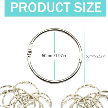 20 pieces - 55 mm - Book rings - metal ring binders - Binding ring - for loose sheets - card ring binder - keychain - for scrapbooking, album, crafting - for organizing and binding loose cards and recipes - silver.