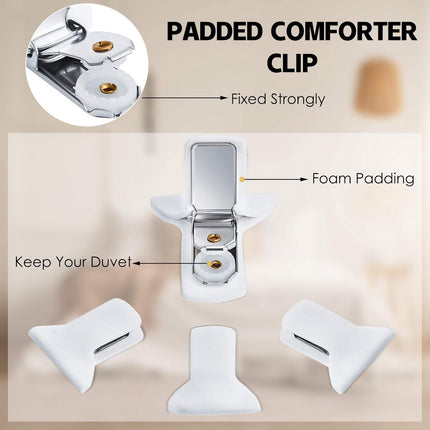 12 pieces - Duvet clips - Quilted duvet clips - with foam and metal - Duvet clamps - Duvet pegs - Clamps - Clips - Sturdy duvet clips - Bedding accessories - for duvets,  - ets and sheets - white.