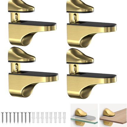 pieces - Glass clamp - Glass shelf brackets - adjustable - glass shelf bracket - fishmouth glass clip - wall mounting bracket - zinc alloy - furniture accessories - hardware accessories - with screws - for shelves of 3-20 mm thickness - 56*24*50 mm - gold.