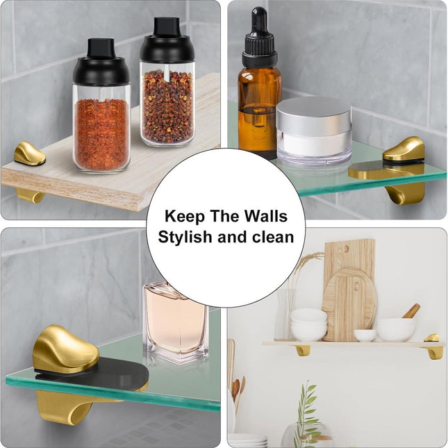 pieces - Glass clamp - Glass shelf brackets - adjustable - glass shelf bracket - fishmouth glass clip - wall mounting bracket - zinc alloy - furniture accessories - hardware accessories - with screws - for shelves of 3-20 mm thickness - 56*24*50 mm - gold.