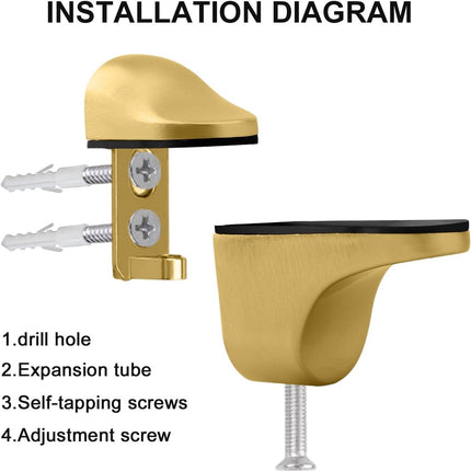 pieces - Glass clamp - Glass shelf brackets - adjustable - glass shelf bracket - fishmouth glass clip - wall mounting bracket - zinc alloy - furniture accessories - hardware accessories - with screws - for shelves of 3-20 mm thickness - 56*24*50 mm - gold.
