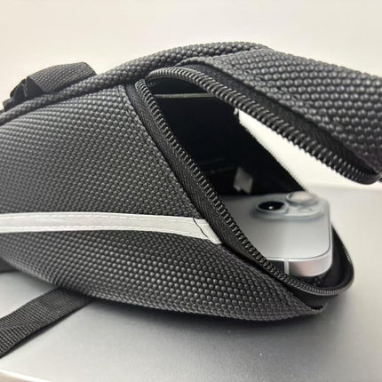 21*9*9 cm - Bicycle Saddle Bag - under-saddle bike bag - bicycle saddle bag for mountain bikes - waterproof bag - outdoor accessories - cycling gear - for phone, wallet, keys, tools, accessories - black.