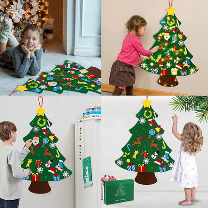 Felt Christmas tree - With Snowman advent calendar - Christmas decoration set - Felt Christmas tree for children incl. 33 ornaments - Mini Christmas tree - children's gift with string lights - Safe felt DIY tree - children's Christmas DIY wall hanging - C.